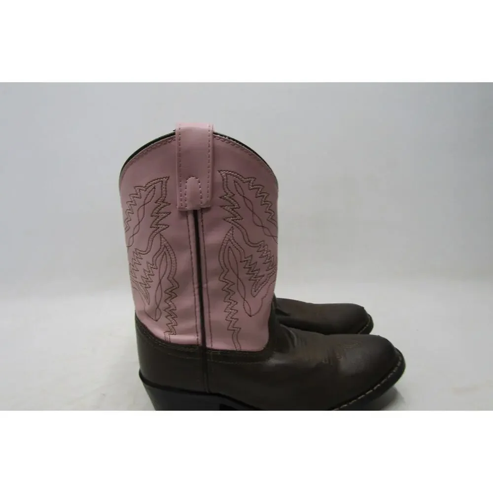 Smoky Mountain Youth Size 2.5 R Pink Brown Leather Western Cowboy Boots